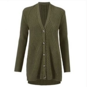Cabi Cardigan Sweater Ribbed Diamond Pattern Cable Knit Cotton Aerial Green S